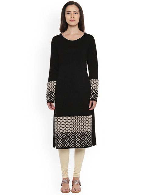 

RANGMANCH BY PANTALOONS Women Black Self Design Front-Open