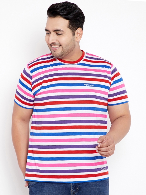 

bigbanana Plus Size Men Multicoloured Striped Round Neck T-shirt, Multi