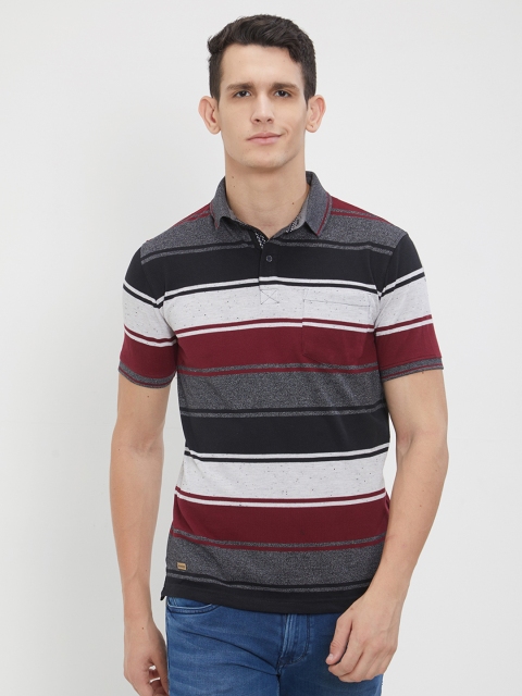 

Easies Men Maroon & White Striped Polo Collar T-shirt
