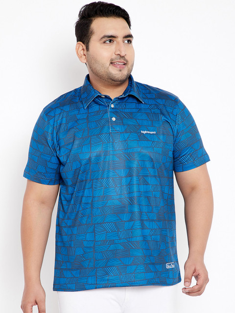 

bigbanana Plus Size Men Blue Printed Polo Collar T-shirt