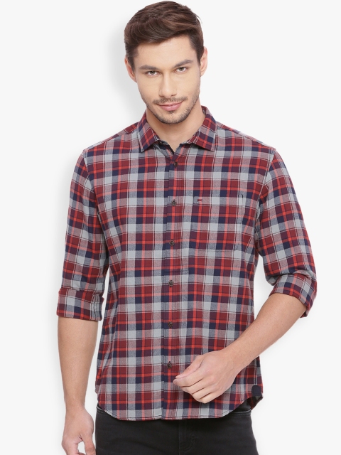

Basics Men Red & Blue Slim Fit Checked Casual Shirt