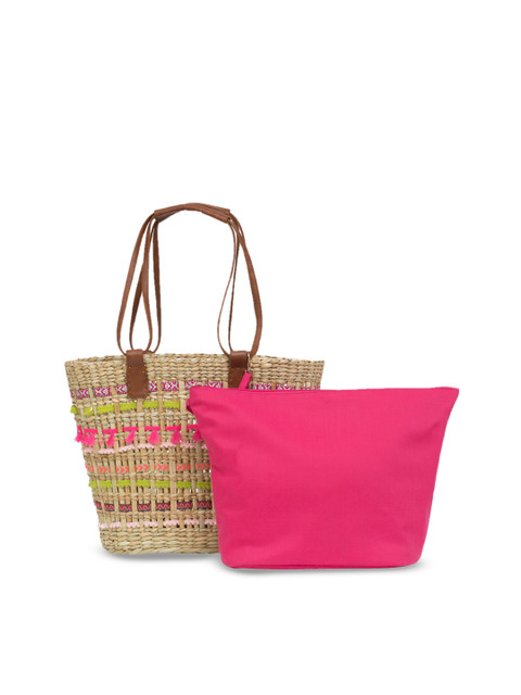 

Chumbak Beige & Pink Woven-Design Tote Bag with Pouch