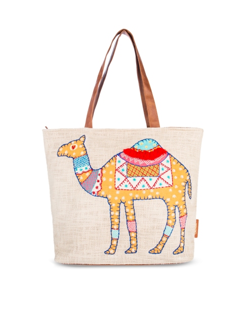 

Chumbak Cream-Coloured Textured Tote Bag