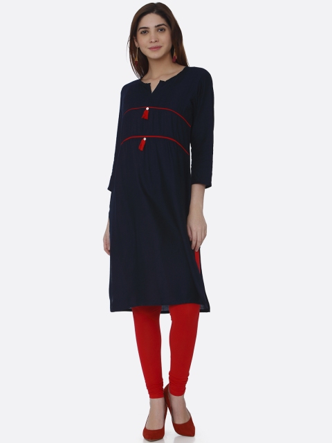

RAISIN Women Navy Blue & Red Solid Straight Kurta