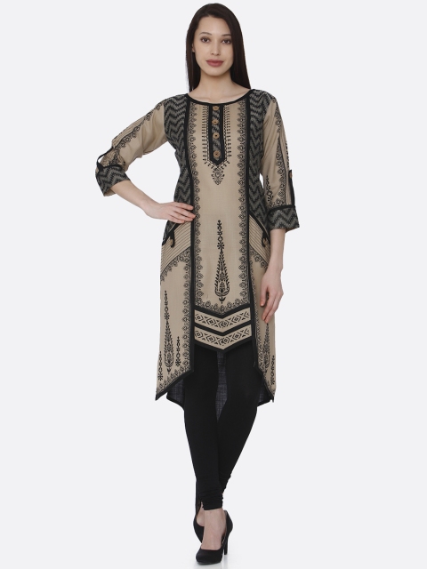 

RAISIN Women Beige & Black Printed A-Line Kurta