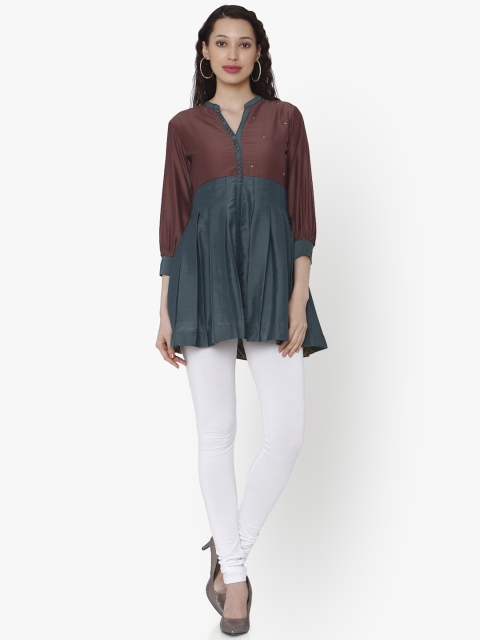 

RAISIN Sea Green & Maroon Colourblocked Tunic