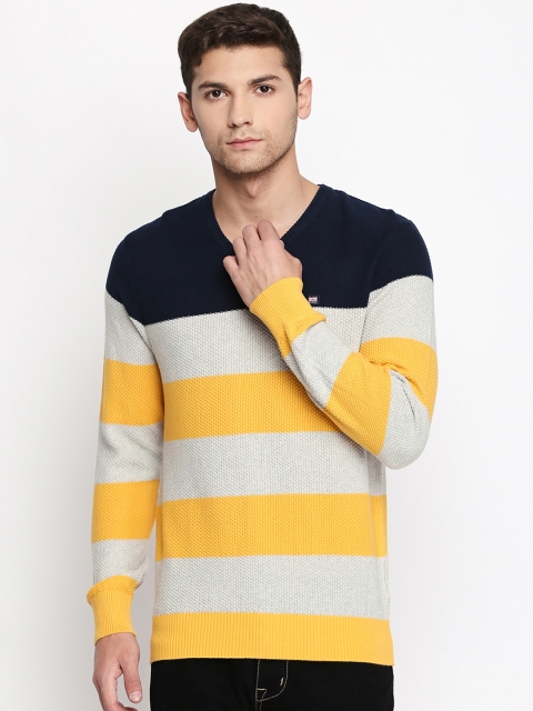 

BYFORD by Pantaloons Men Yellow & Grey Striped Pullover