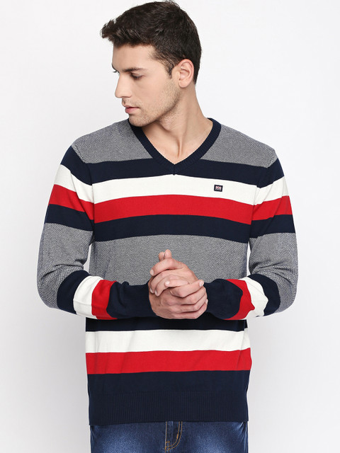 

BYFORD by Pantaloons Men Navy Blue & White Striped Pullover
