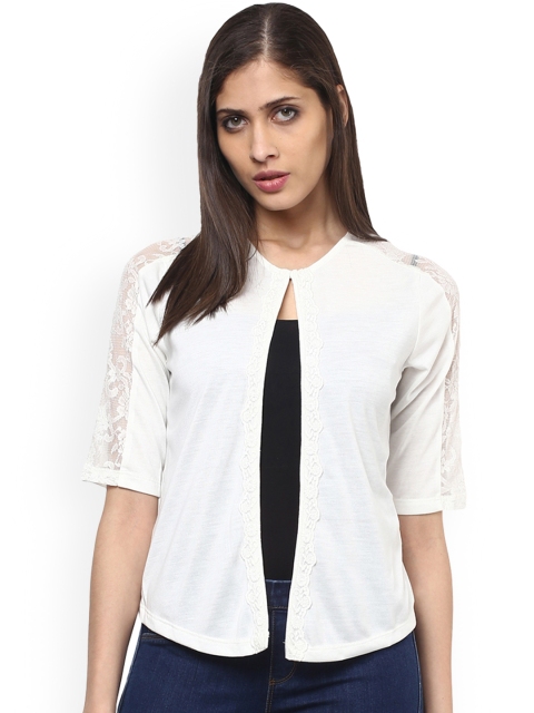 

109F Off-White Solid Open Front Shrug