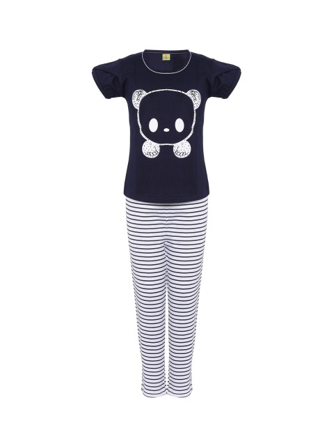 

Punkster Girls Navy Blue & White Printed Night suit
