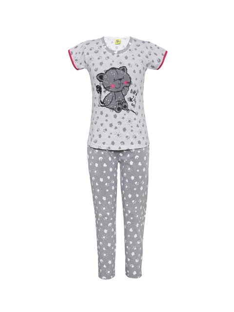 

Punkster Girls White & Grey Printed Night suit