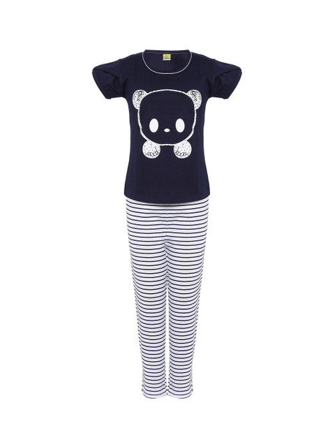 

Punkster Girls Navy Blue Printed Night suit
