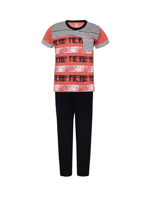 

Punkster Boys Peach-Coloured & Black Printed Night suit