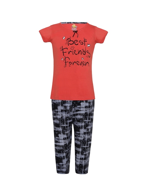 

Punkster Girls Peach-Coloured Printed Night suit