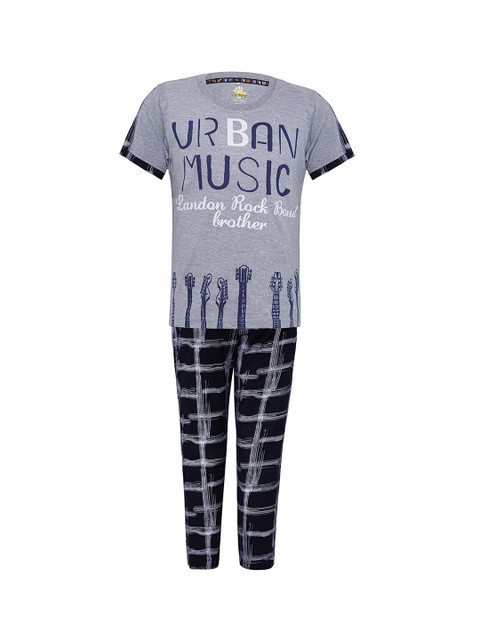 

Punkster Boys Grey Printed Night suit
