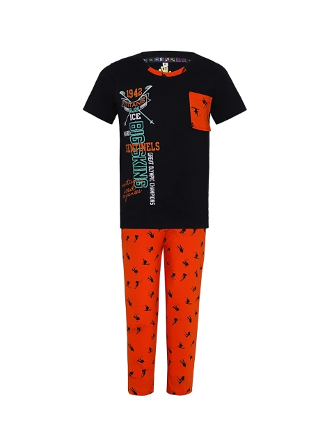 

Punkster Boys Black Printed Night suit