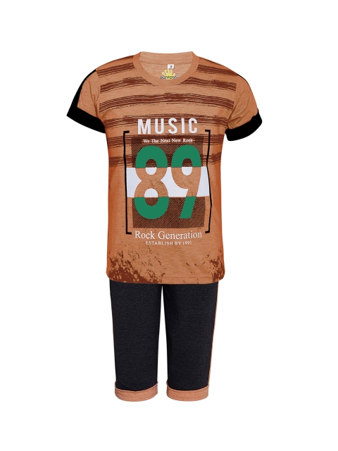 

Punkster Boys Peach-Coloured & Charcoal Printed Night suit