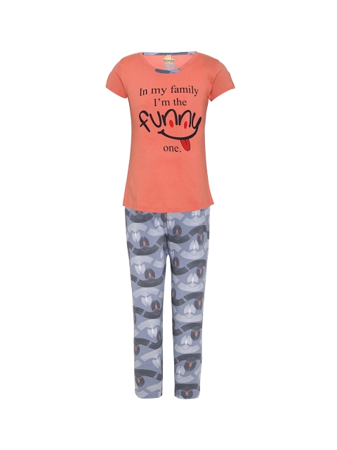 

Punkster Girls Peach-Coloured Printed Night suit