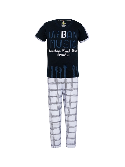 

Punkster Boys Navy Blue Printed Night suit