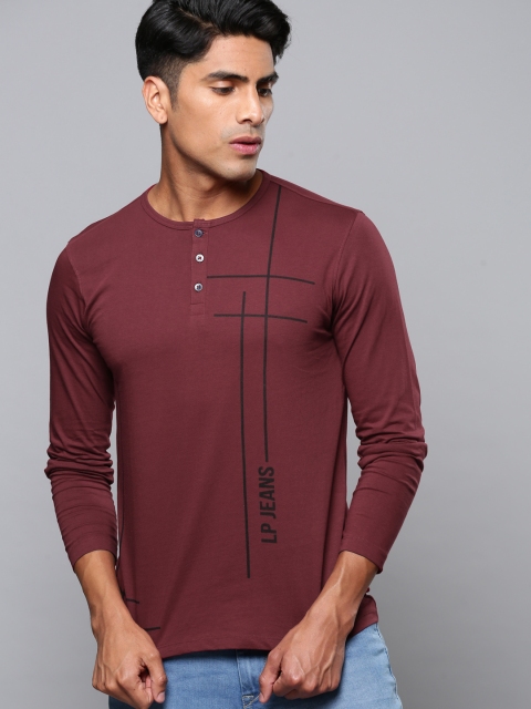 

Louis Philippe Jeans Men Grey Printed Henley Neck T-shirt
