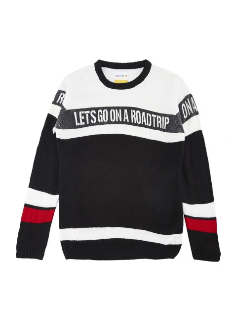 

POPPERS by Pantaloons Boys Black & White Colourblocked Pullover