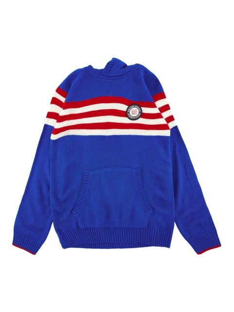 

POPPERS by Pantaloons Boys Blue Striped Pullover Hooded Sweater