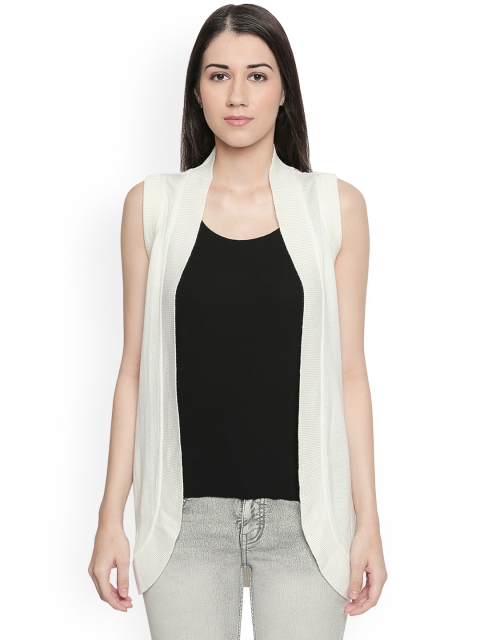 

AKKRITI BY PANTALOONS Women Off-White Solid Cardigan