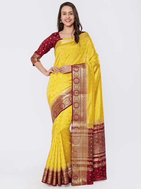 

Viva N Diva Yellow Silk Blend Woven Design Kanjeevaram Saree