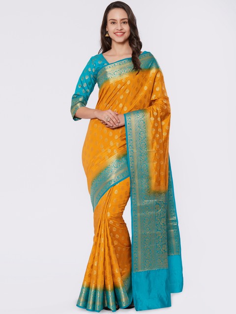

Viva N Diva Mustard Silk Blend Woven Design Kanjeevaram Saree