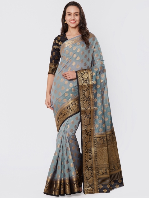 

Viva N Diva Grey Silk Blend Woven Design Kanjeevaram Saree