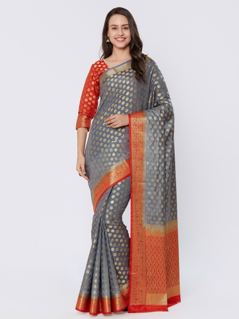 

Viva N Diva Grey & Golden-Coloured Silk Blend Woven Design Kanjeevaram Saree