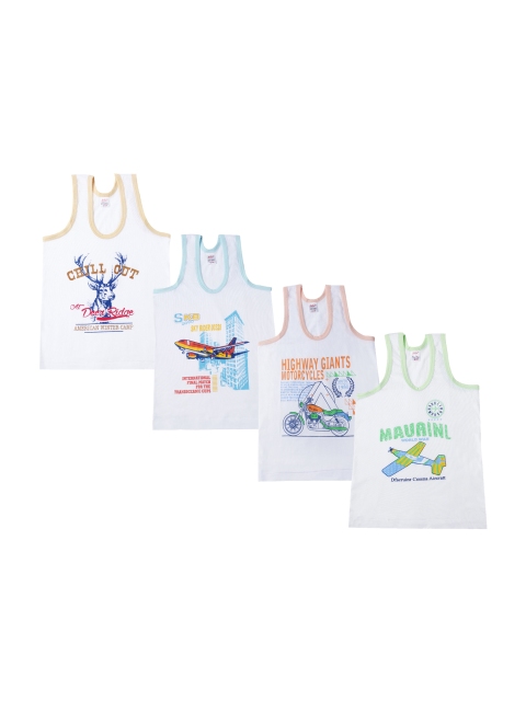 

Dollar Kids Care Boys Pack Of 4 Printed Innerwear Vests, White