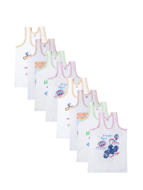 

Dollar Kids Care Boys Pack Of 8 White Printed Innerwear Vests MKKV-001-PO8