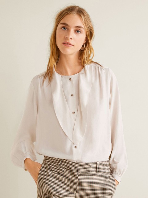 

MANGO Women Off-White Solid Shirt Style Top