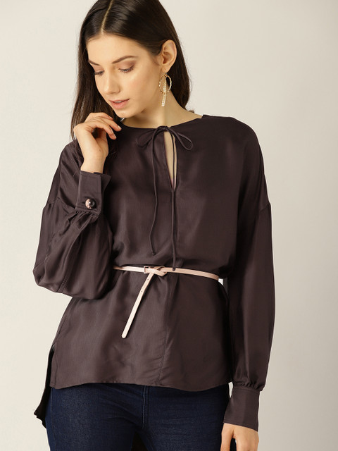 

MANGO Women Coffee Brown Solid Top