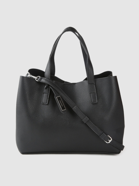 

MANGO Black Solid Handheld Bag with Detachable Sling Strap