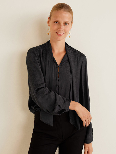 

MANGO Women Black Animal Pattern Shirt Style Top