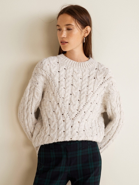 

MANGO Women White Cable Knit Sweater, Off white