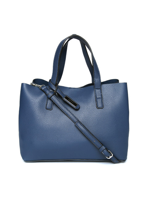 

MANGO Navy Blue Solid Handheld Bag with Detachable Sling Strap