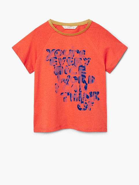 

Mango Kids Girls Orange Printed Round Neck T-shirt