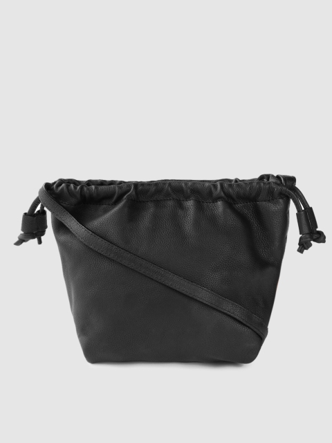 

MANGO Black Solid Leather Sling Bag