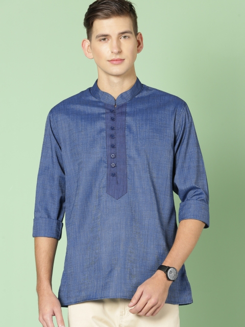 

House of Pataudi Men Blue Solid Straight Kurta