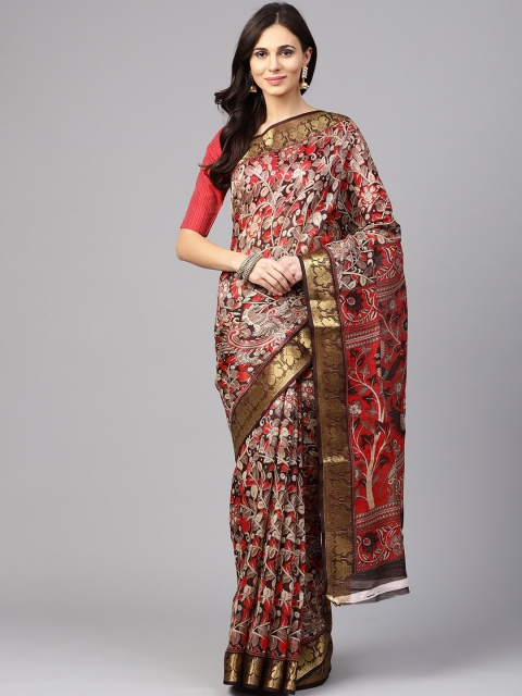 

Saree mall Brown & Red Printed Bhagalpuri Saree