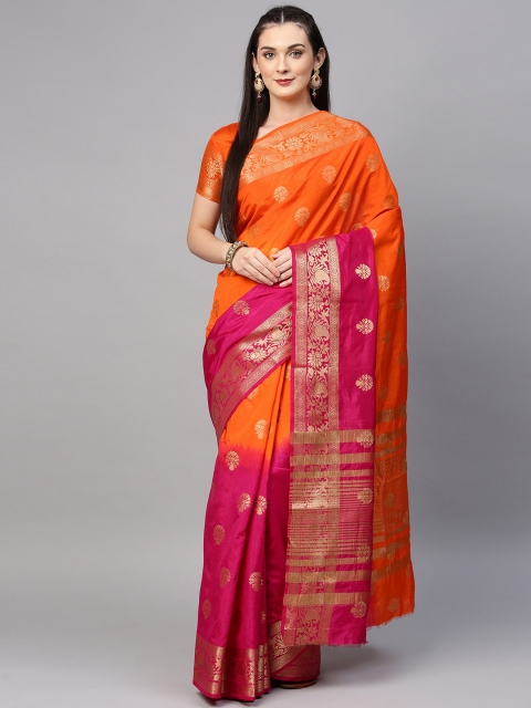 

Saree mall Orange & Pink Woven Design Kanjeevaram Saree