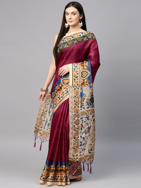 

Saree mall Magenta & Beige Bhagalpuri Saree