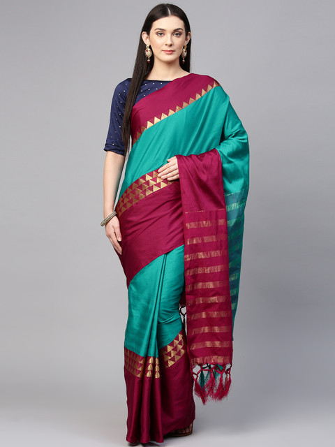 

Saree mall Teal & Burgundy Art Silk Colourblocked Saree