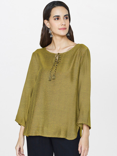 

Global Desi Women Green Self Design Top
