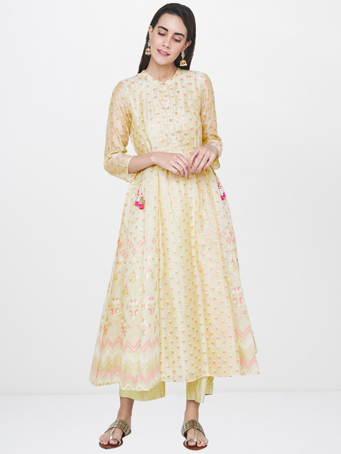 

Global Desi Women Off-White Woven Design Anarkali Kurta