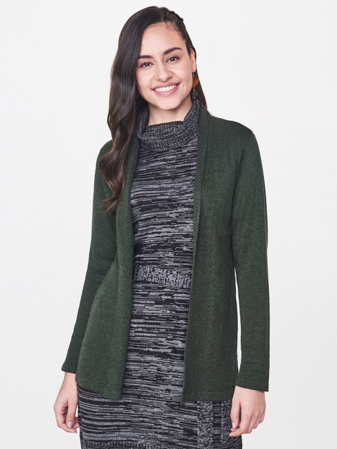 

Global Desi Green Solid Open Front Shrug
