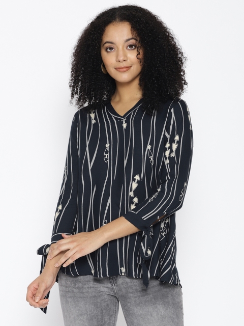 

Global Desi Women Navy Blue & Off-White Printed Top